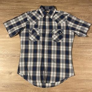 Vintage Ely Cattleman Western Yoke Short Sleeve Pear Snap Button Up Plaid Shirt